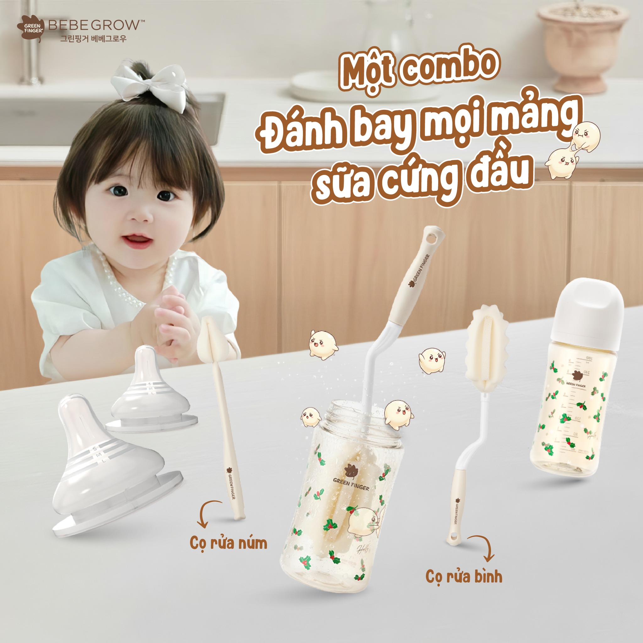 Bộ cọ vệ sinh bình và núm ti Greenfinger Bebegrow
